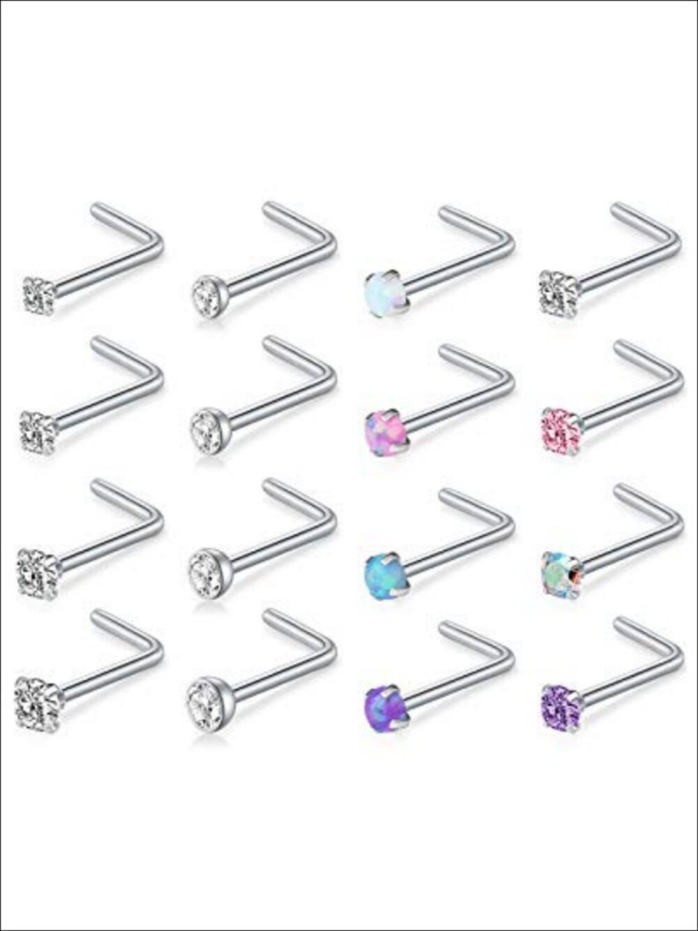 L Shaped Nose Studs Surgical Stainless Steel CZ Nose Rings Piercing Jewelry